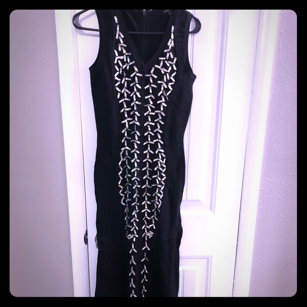 Crystal V-Neck Formal Mermaid Style Maxi Dress M